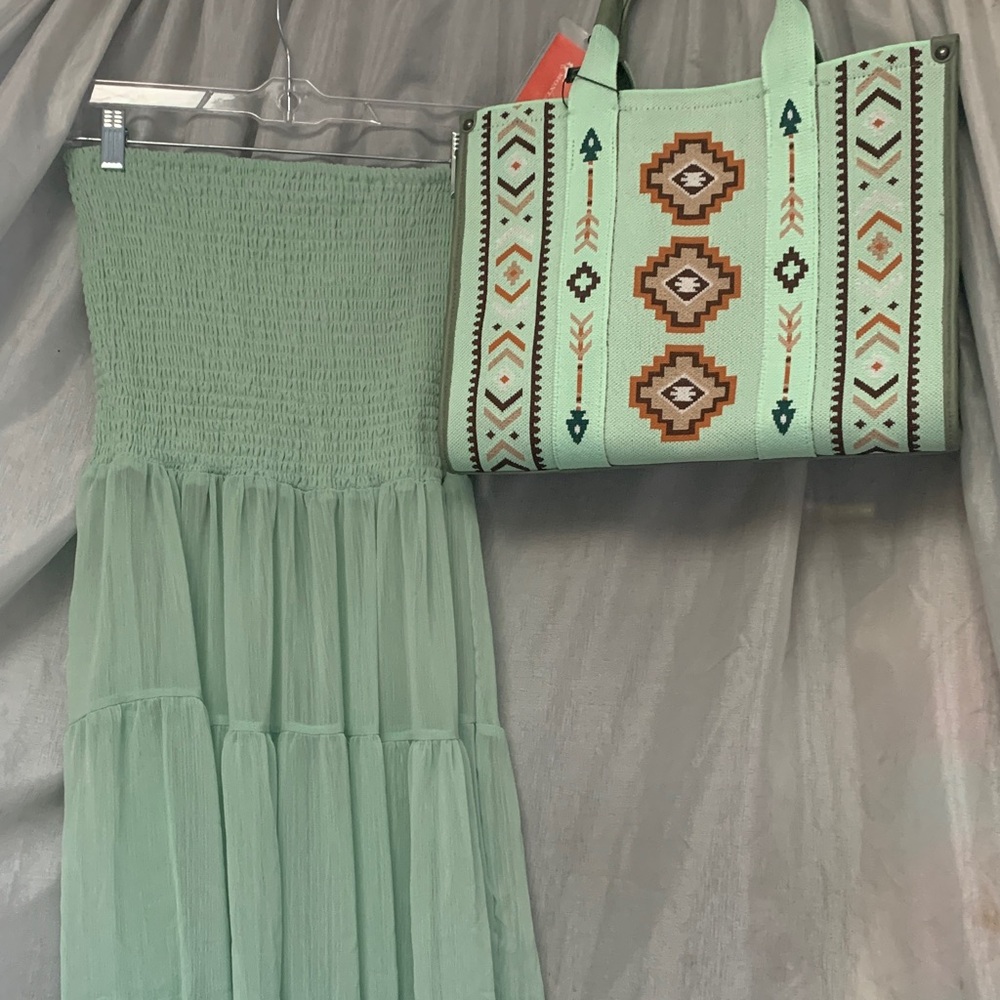 Montana West Mint Green Aztec-Pattern Shoulder Tote